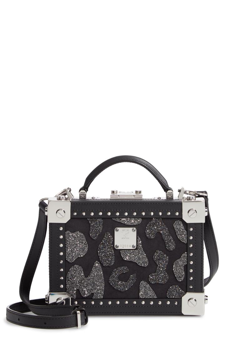 Mcm Berlin Leopard Spot Crystal Leather Crossbody Bag - Black