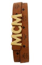Men's Mcm Letter Coated Canvas Belt, Size - Cognac