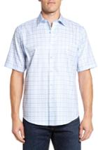 Men's Bugatchi Classic Fit Check Short Sleeve Sport Shirt, Size - Blue