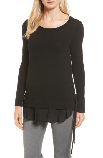 Women's Karen Kane Layer Look Lace-up Sweater - Black