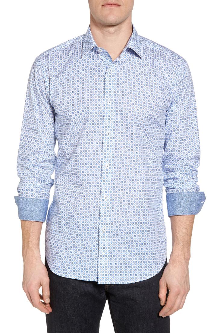 Men's Bugatchi Shaped Fit Floral Medallion Print Sport Shirt