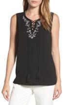 Women's Chaus Embroidered Sleeveless Blouse - Black