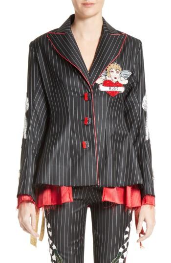 Women's Dilara Findikoglu Embellished Pinstripe Suit Jacket - Black