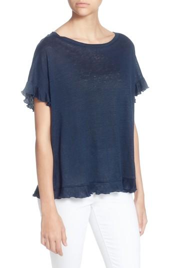Women's Catherine Catherine Malandrino Bobby Linen Ruffle Top - Blue