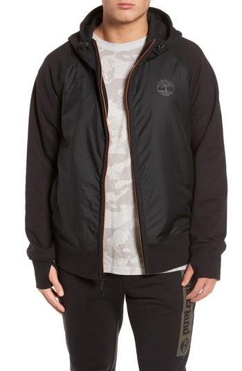 Men's Timberland Mixed Media Hooded Jacket - Black