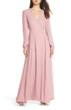 Women's Wayf Lila Long Sleeve Wrap Gown - Pink