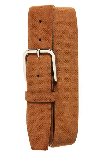 Men's Canali Perforated Suede Belt - Medium Brown