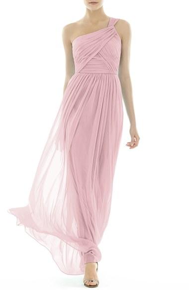 Women's Alfred Sung One-shoulder Shirred Chiffon Gown - Pink