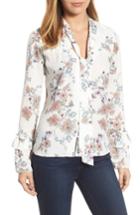Women's Halogen Tie Neck Ruffle Sleeve Blouse, Size - Ivory