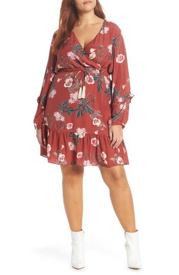 Women's Dolan Floral Faux Wrap Silk Dress, Size - Red