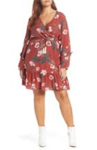 Women's Dolan Floral Faux Wrap Silk Dress, Size - Red