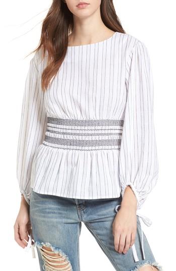 Women's J.o.a. Stripe Peplum Top - Ivory
