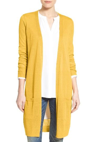 Petite Women's Halogen Long Linen Blend Cardigan P - Yellow