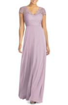 Women's Dessy Collection Cap Sleeve Lace & Chiffon Gown - Pink