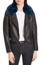 Women's Ted Baker London Colour By Numbers Leather Biker Jacket With Faux Fur Trim - Black