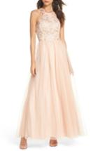 Women's Morgan & Co. Embroidered Bodice Fit & Flare Gown /4 - Pink