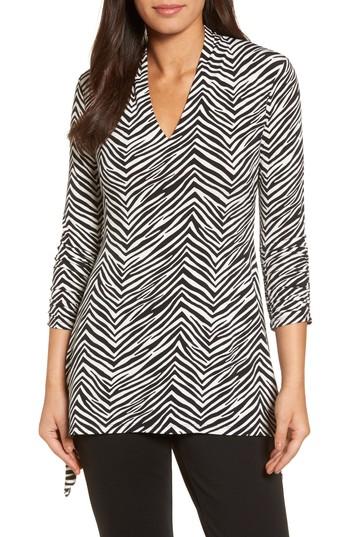 Women's Chaus Zebra Print Ruched Top - Black