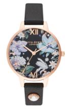 Women's Olivia Burton Bejeweled Floral Leather Strap Watch, 34mm