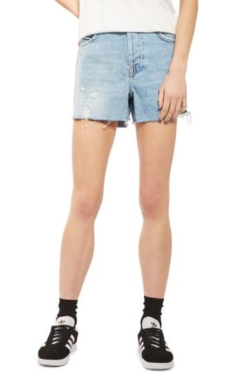 Women's Topshop Ashley Ripped Boyfriend Shorts Us (fits Like 2-4) - Blue