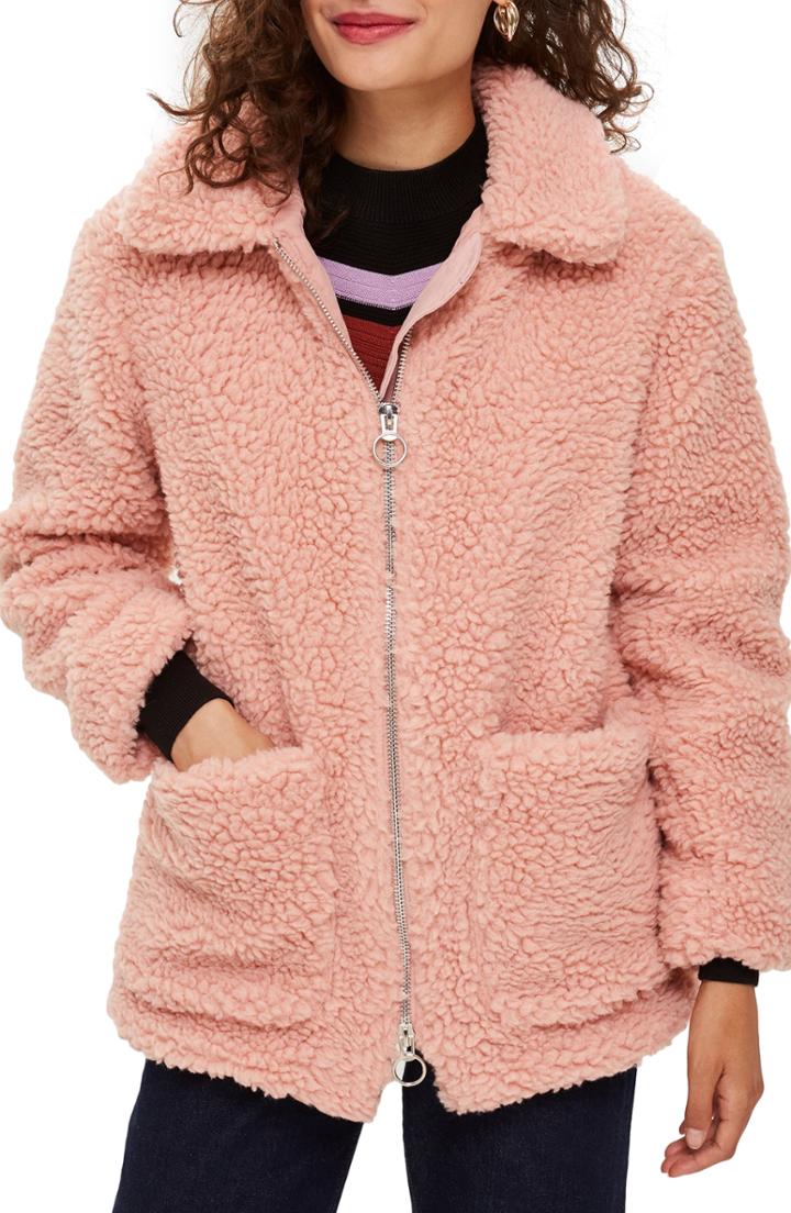Women's Topshop Borg Jacket Us (fits Like 0-2) - Pink