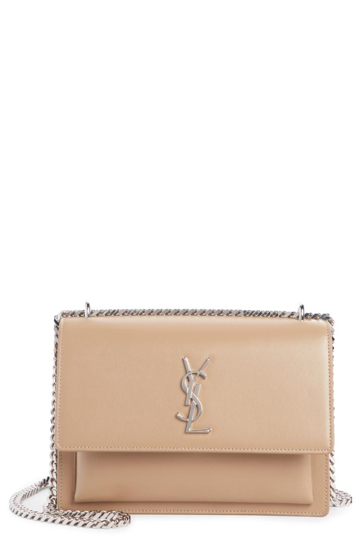 Saint Laurent Medium Sunset Calfskin Shoulder Bag - Beige
