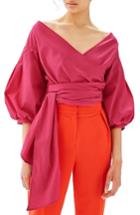 Women's Topshop Puff Sleeve Wrap Top Us (fits Like 0) - Pink