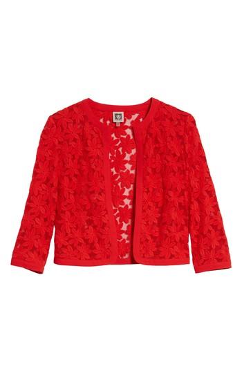 Women's Anne Klein Floral Embroidered Mesh Cardigan - Red