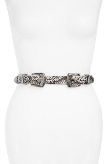 Women's Lovestrength Double Buckle Snakeskin Embossed Leather Belt - Brown / White