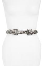 Women's Lovestrength Double Buckle Snakeskin Embossed Leather Belt - Brown / White