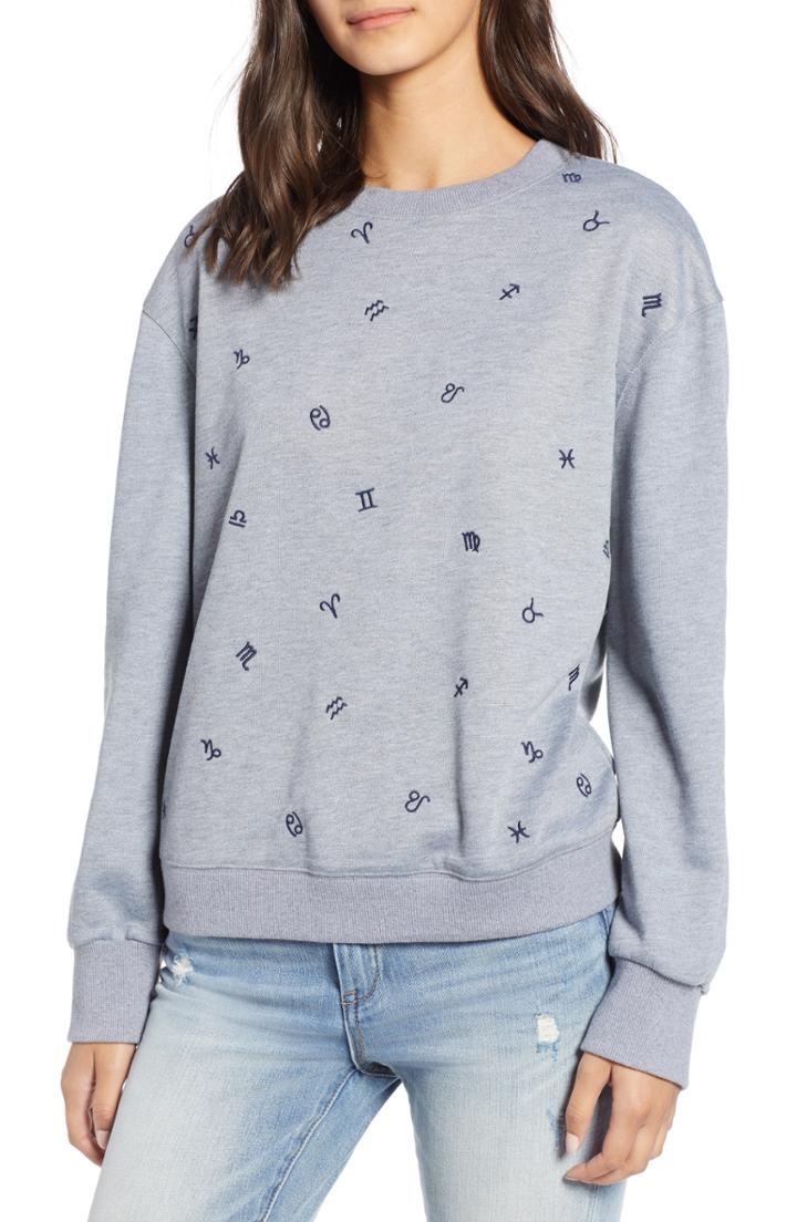 Women's Currently In Love Zodiac Embroidered Sweatshirt - Grey