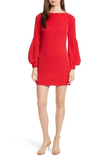 Women's Milly Shana Stretch Silk Bishop Sleeve Dress - Red