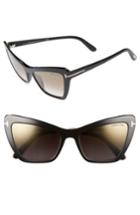 Women's Tom Ford Valesca 55mm Cat Eye Sunglasses - Shiny Black/ Brown Mirror