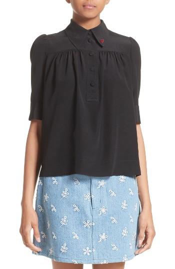 Women's Marc Jacobs Silk Short Sleeve Blouse - Black