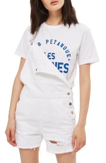 Women's Topshop Boyfriend Short Overalls Us (fits Like 0-2) - White
