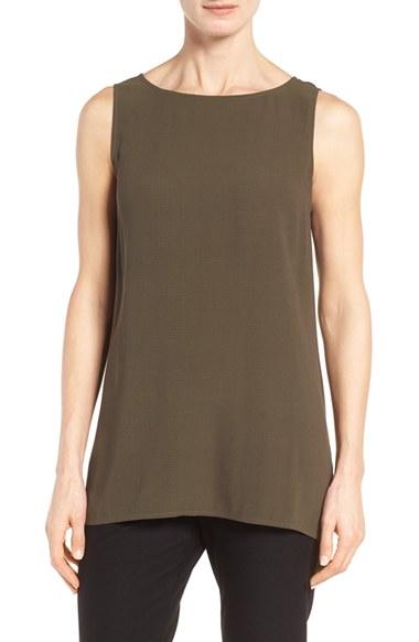Women's Eileen Fisher Long Bateau Neck Silk Shell - Green