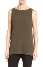 Women's Eileen Fisher Long Bateau Neck Silk Shell - Green
