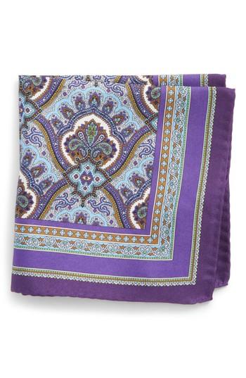Men's Eton Damask Silk Pocket Square, Size - Purple