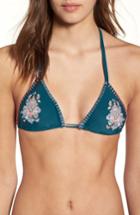 Women's Topshop Floral Embroidered Stud Triangle Bikini Top Us (fits Like 0) - Green