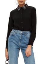 Women's Topshop Gem Collar Blouse Us (fits Like 0) - Black