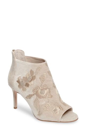 Women's Imagine Vince Camuto Padget Embroidered Velvet Peeptoe Bootie M - Beige