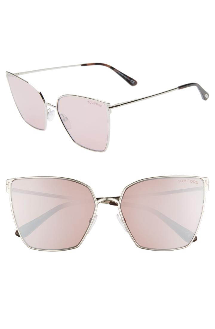 Women's Tom Ford Helena 59mm Cat Eye Sunglasses - Palladium/ Havana/ Pink Silver