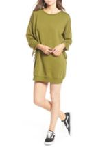 Women's Cotton Emporium Ruched Sleeve Sweatshirt Dress - Green