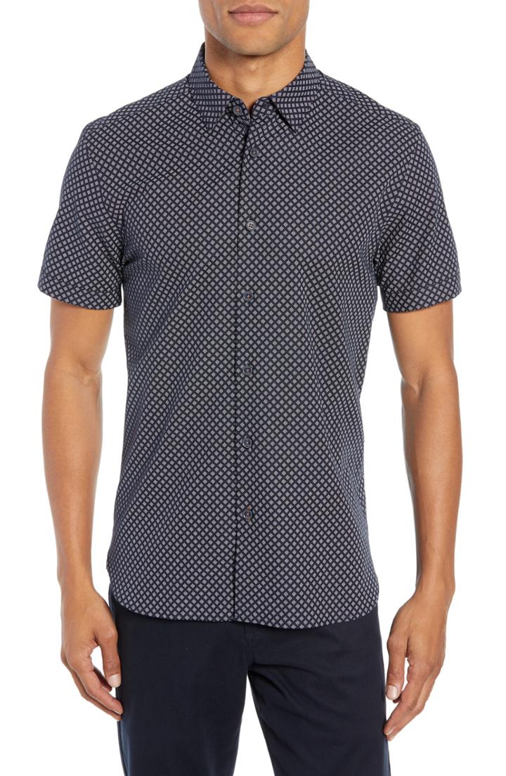 Men's Ted Baker London Slim Fit Foresth Diamond Pattern Woven Shirt (xxl) - Blue