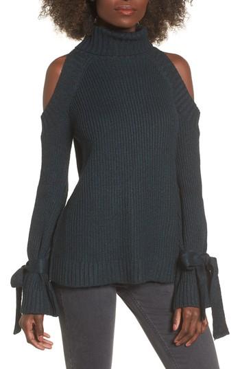 Women's J.o.a. Cold Shoulder Turtleneck Sweater - Green