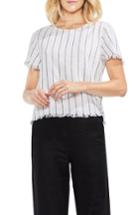 Women's Vince Camuto Fray Edge Pinstripe Linen Blend Top, Size - White