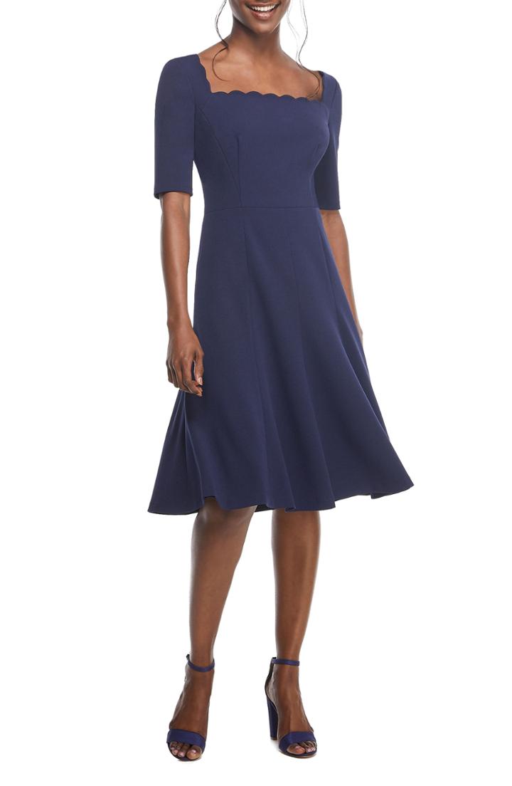 Women's Gal Meets Glam Collection Maria Scallop Scuba Crepe Fit & Flare Dress