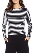 Petite Women's 1901 Rib Crewneck Stretch Cotton Top, Size P - Black