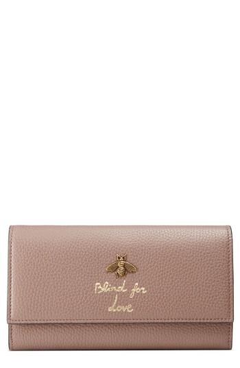Women's Gucci Animalier Bee Leather Continental Wallet - Beige