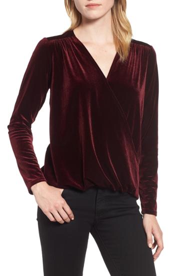 Women's Gibson X Glam Squad Mallory Velvet Wrap Top - Burgundy