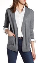 Petite Women's Halogen V-neck Merino Wool Cardigan, Size P - Grey